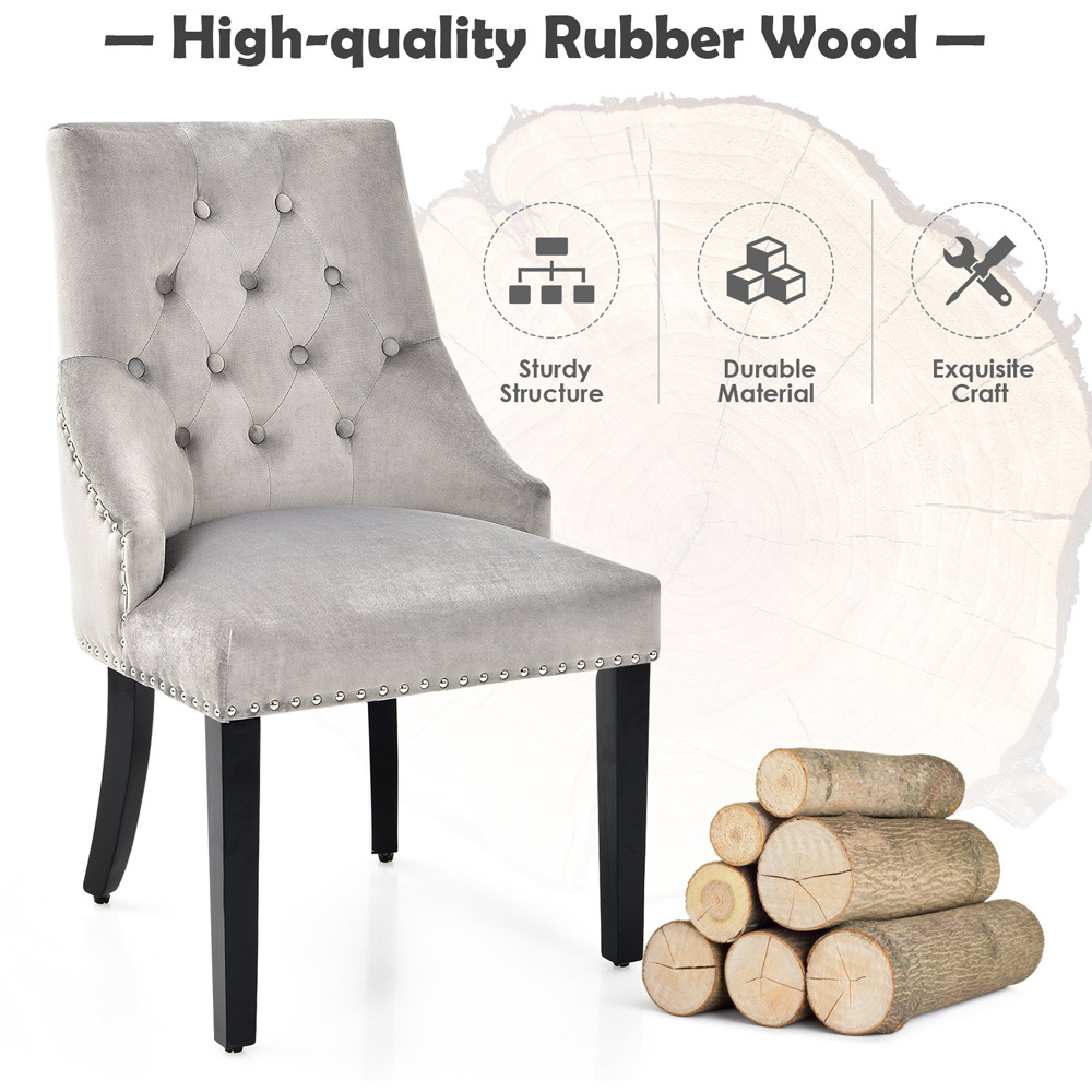 Costway Grey Button Tufted Velvet Studded Dining Chair Image 6
