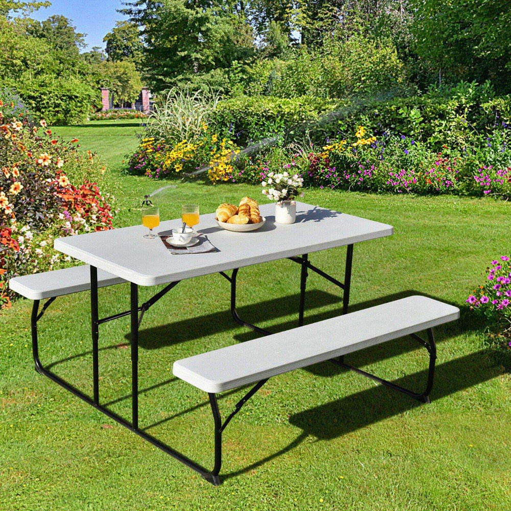 Costway 4 Seater White Foldable Picnic Table and Bench Set Image 1