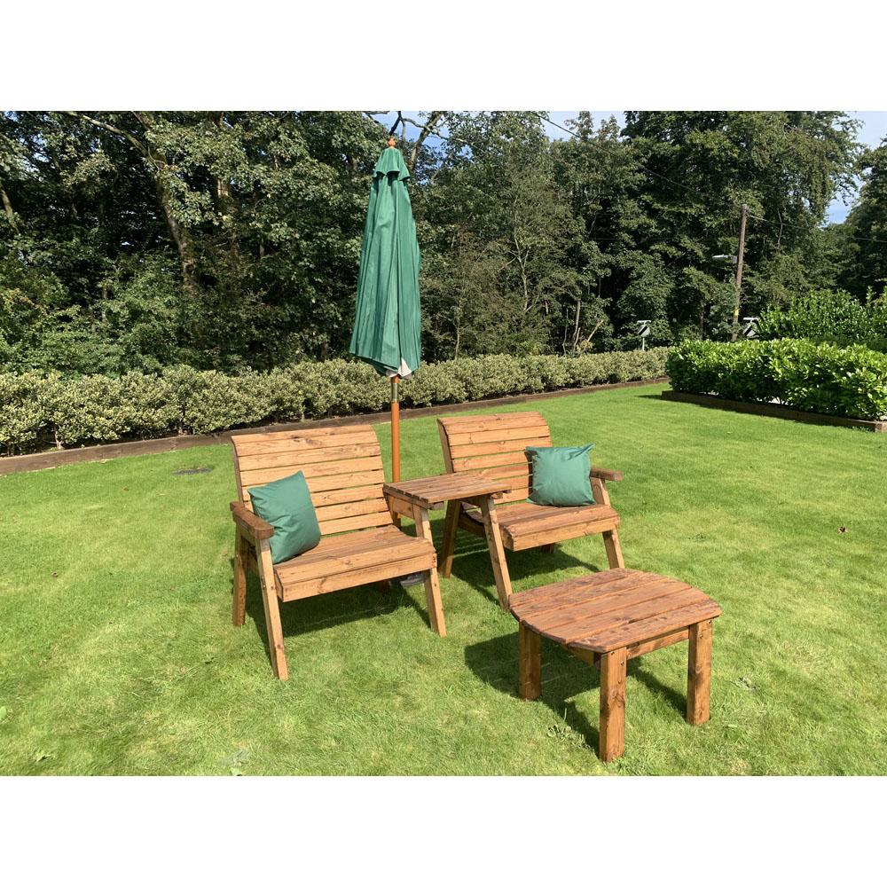 Charles Taylor Grand Straight Companion Seat with Coffee Table and Green Cushions Image 4