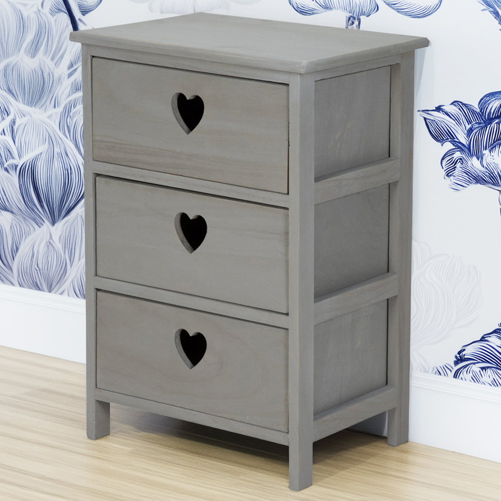 Hearts 3 Drawer Grey Storage Unit Image 1