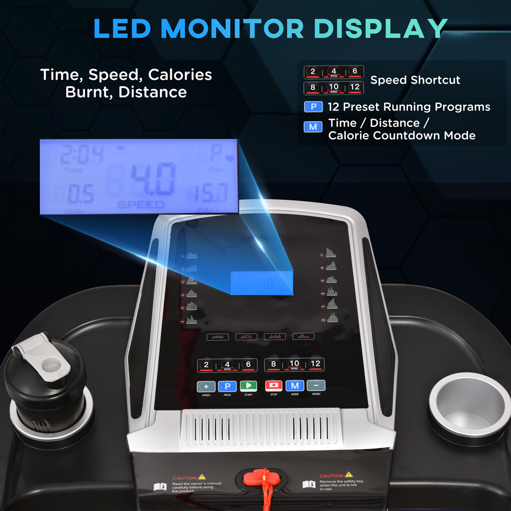 HOMCOM Black Foldable Motorised Treadmill with LED Display Image 4