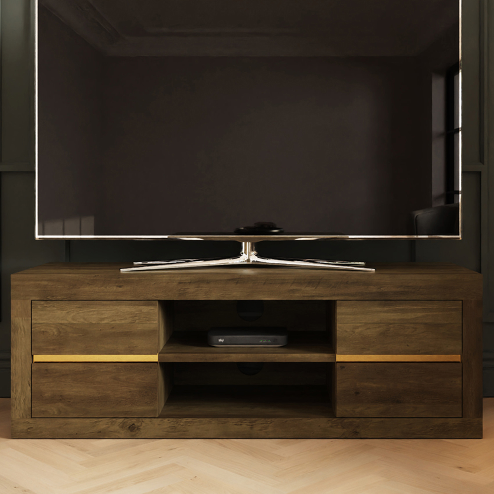 GFW Astley 4 Drawer 2 Open Shelf Knotty Oak TV Unit Image 1