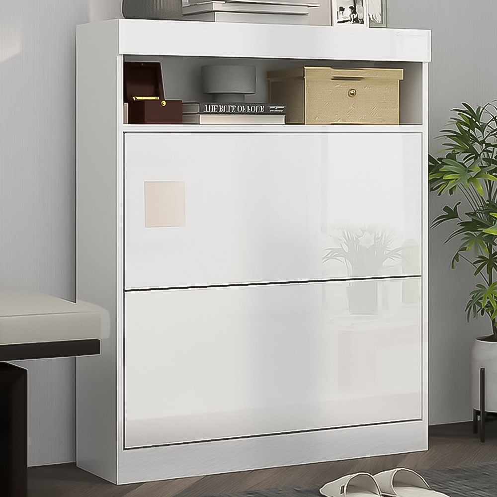 HOMCOM 2 Flip Drawer White Shoe Cabinet Image 1