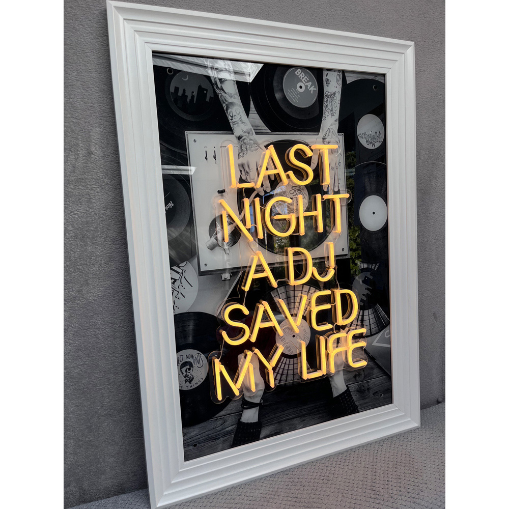 Splashbax Last Night a Dj Saved My Life White Premium Gallery Frame LED Neon Wall Art Image 4
