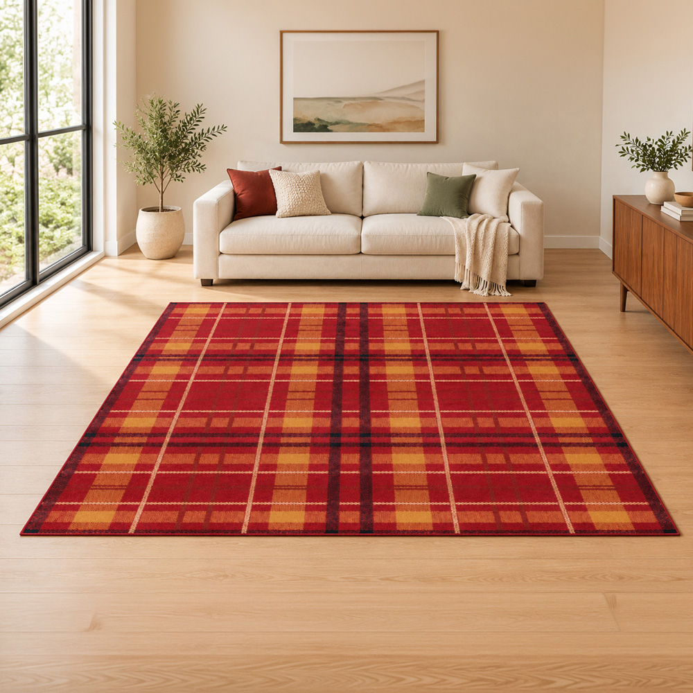 Portland Urco Red Tartan Check Rug 120 x 170cm Image 1