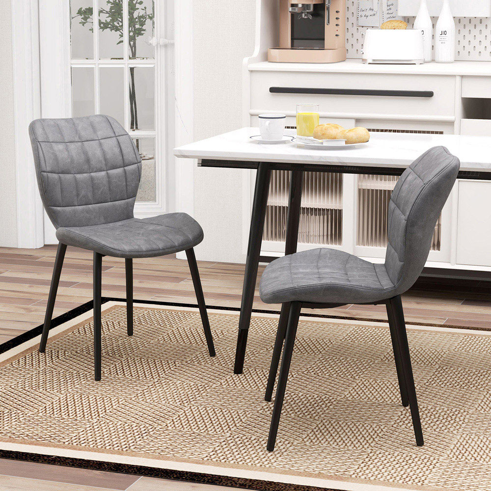 Costway Set of 2 Grey Padded Back Retro Dining Chairs Image 3