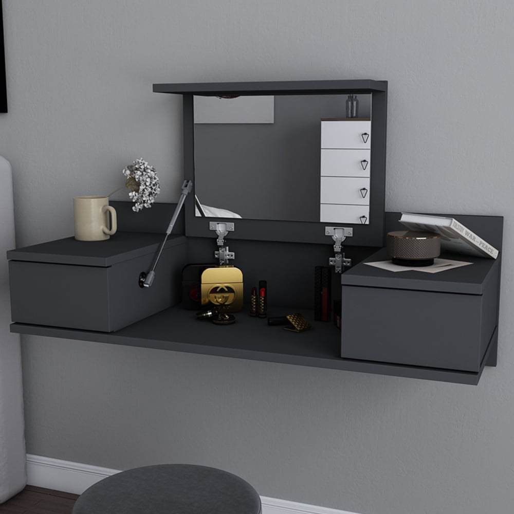 Decorotika Zenn 2 Drawer Anthracite Floating Vanity Table Image 1