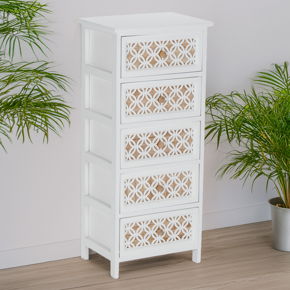 Nasara 5 Drawer White Storage Tower Image 2