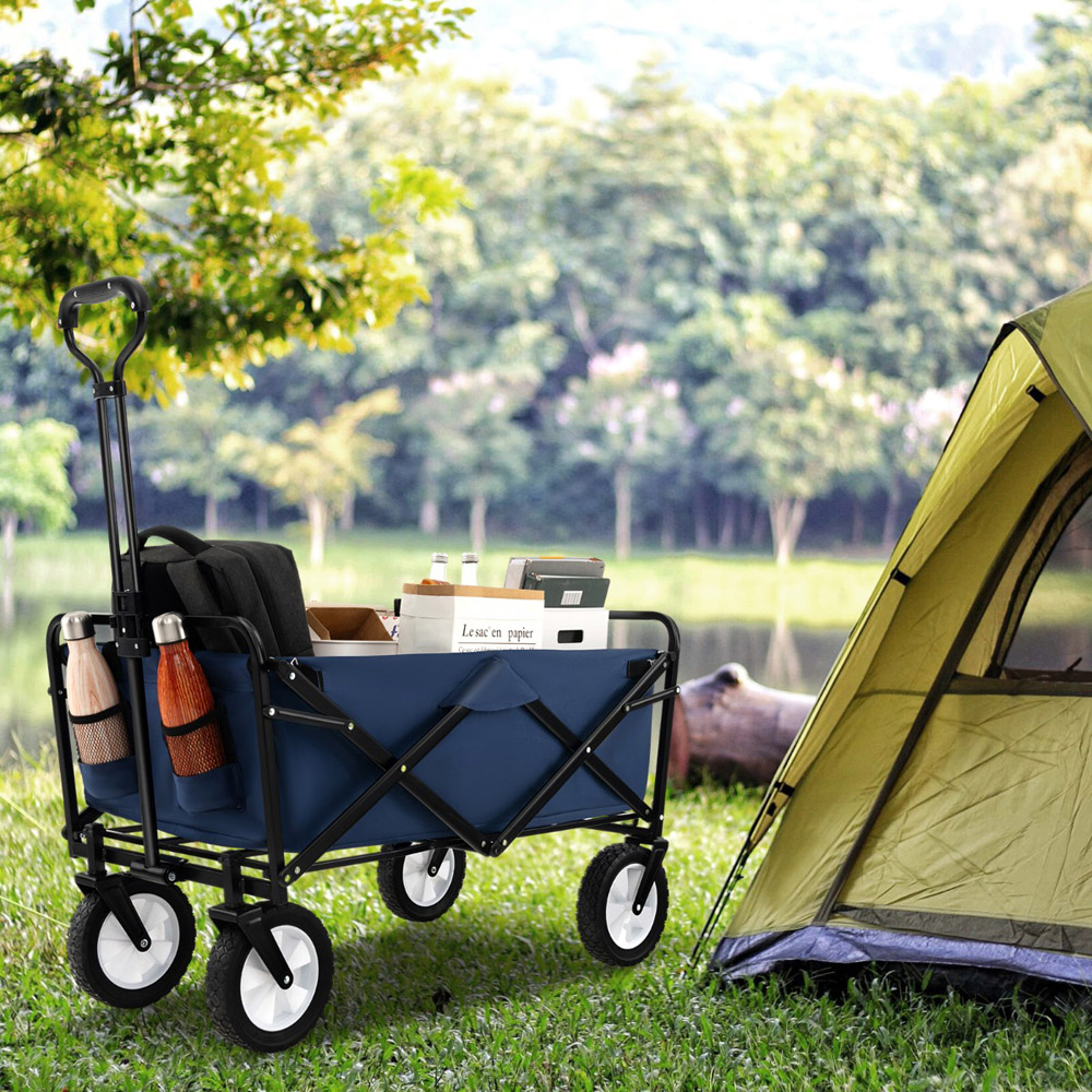 Costway Navy Camping Garden Cart with Adjustable Handle Image 3