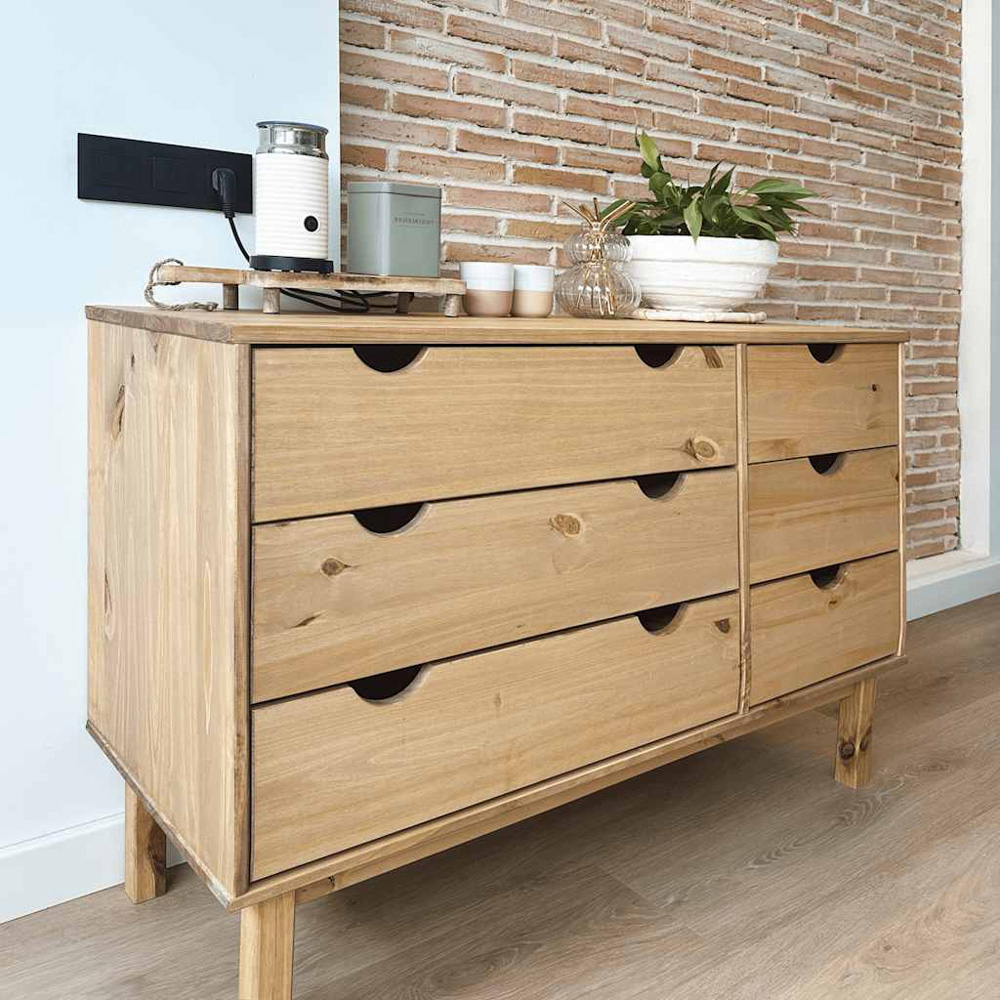 vidaXL Otta 6 Drawer Brown Solid Wood Pine Storage Cabinet Image 1