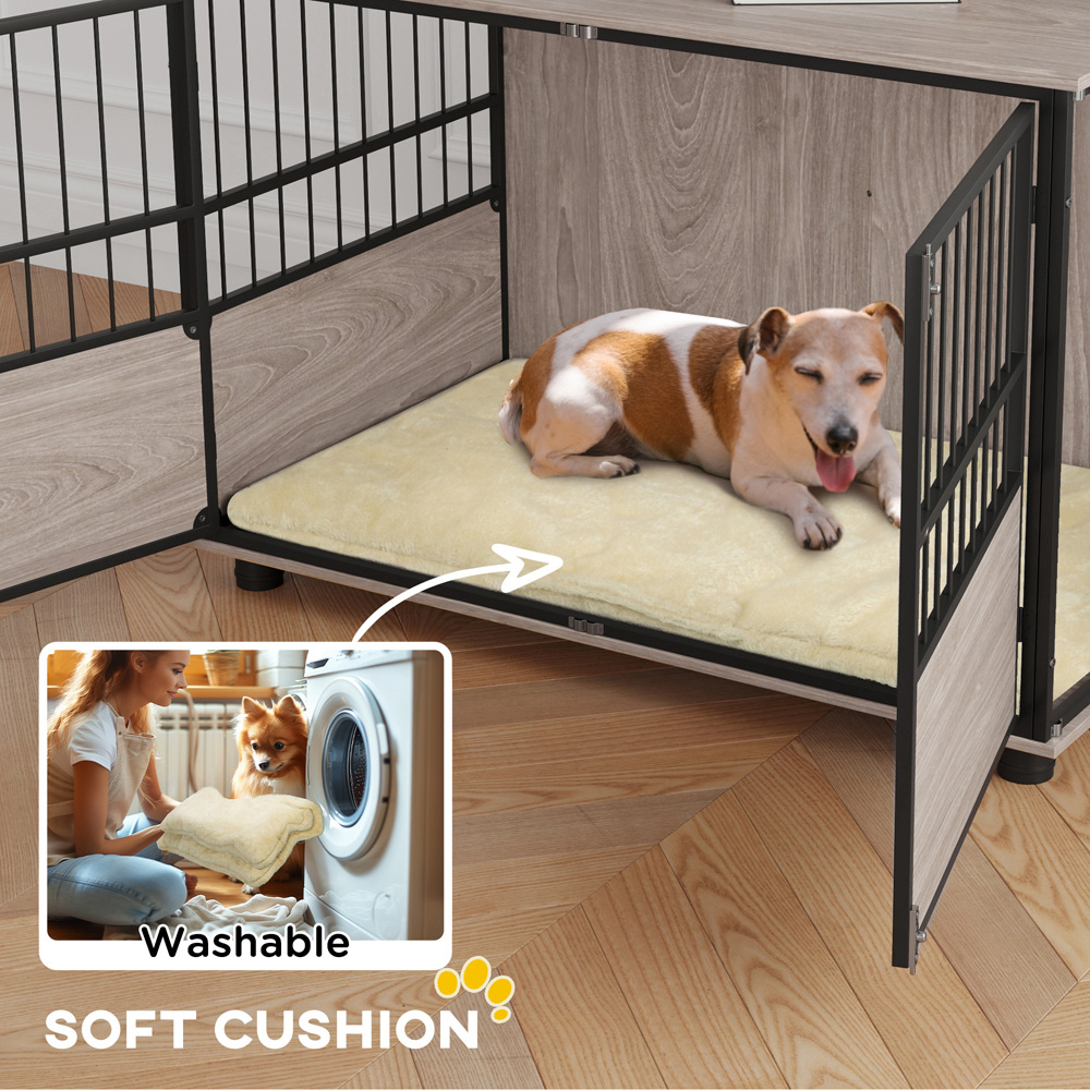 PawHut Dog Crate Furniture End Table with Cushion Image 5