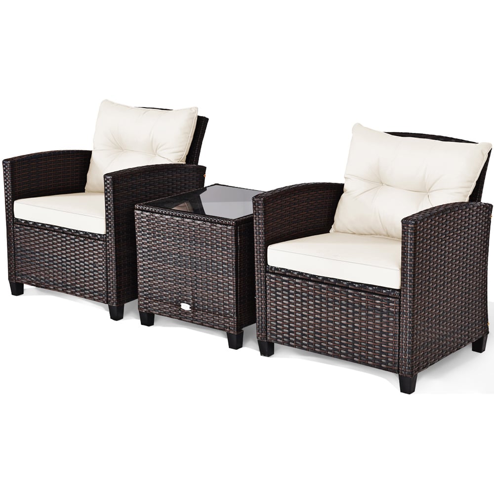 Costway 2 Seater Rattan Patio Bistro Set White Image 3