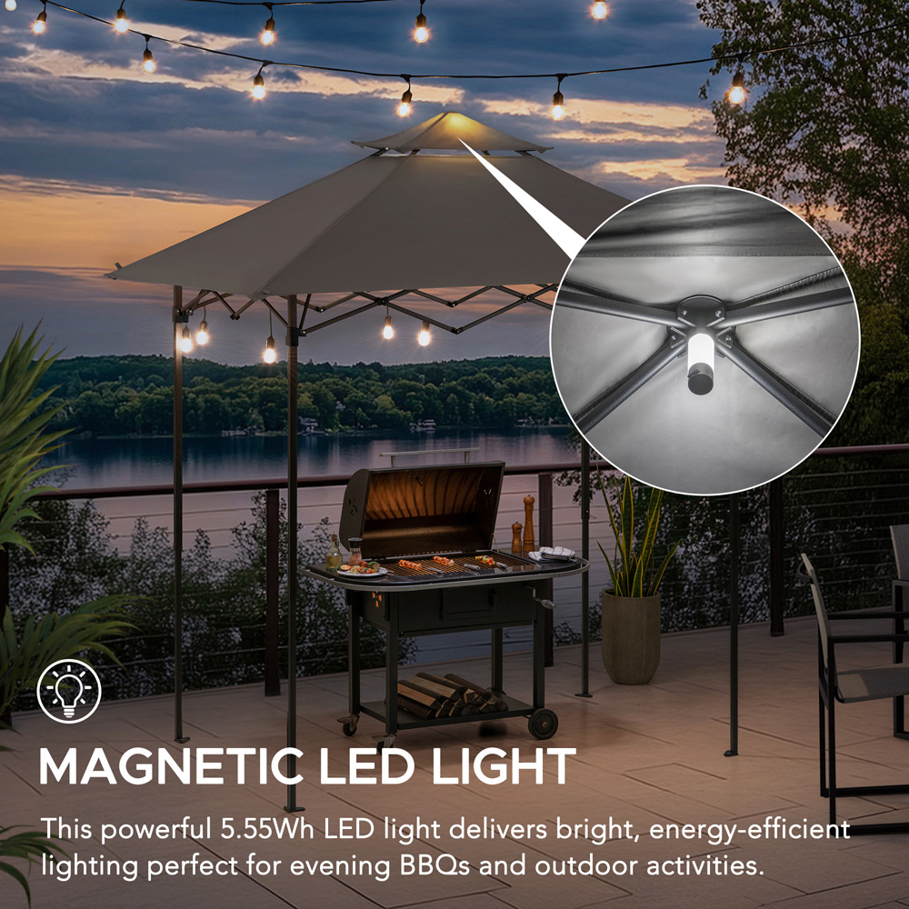 Sunjoy 2.56 x 1.6m Grey Double Tier Canopy Adjustable Gazebo with Magnetic LED Light Image 2