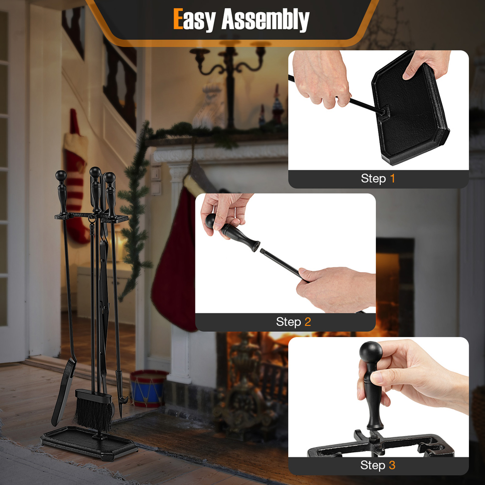 Costway 5 Piece Fireplace Tool Set with Ergonomic Handle Image 3