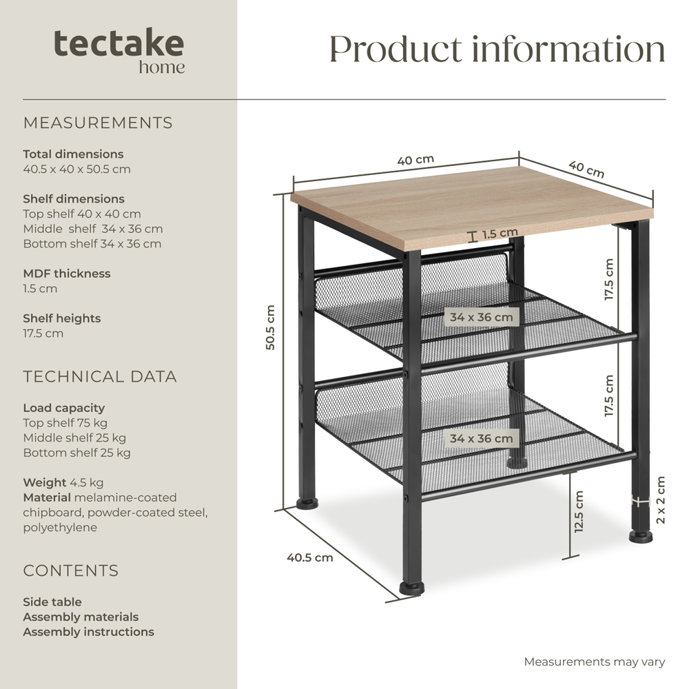 tectake Lincoln 2 Grid Shelf Oak Bedside Table Image 9