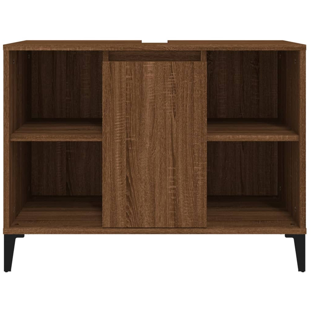 vidaXL Single Door 4 Shelf Brown Oak Wood Washbasin Cabinet Image 5