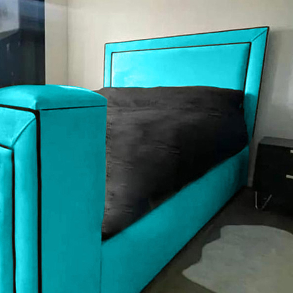 Eleganza Home Bisham Super King Size Teal Plush Velvet TV Bed Frame Image 2