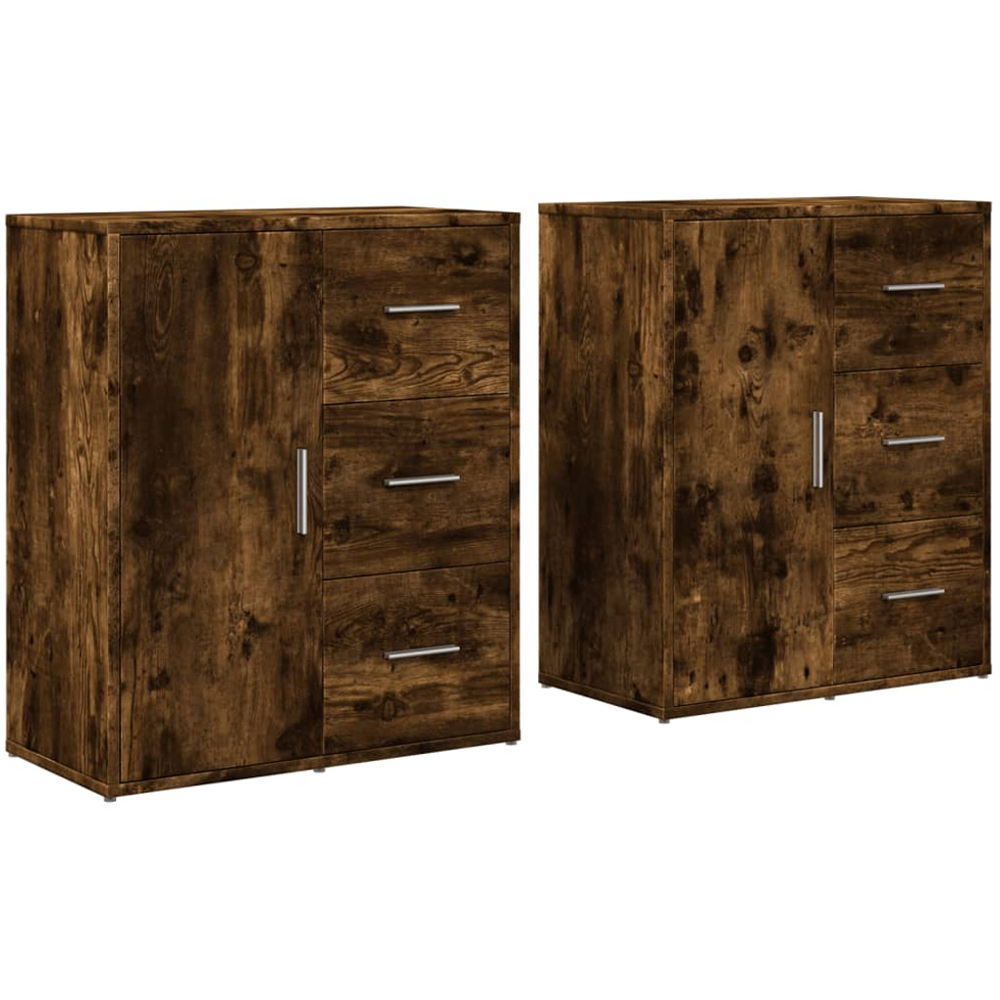 vidaXL 2 Door 6 Drawer Smoked Oak Sideboard Image 2
