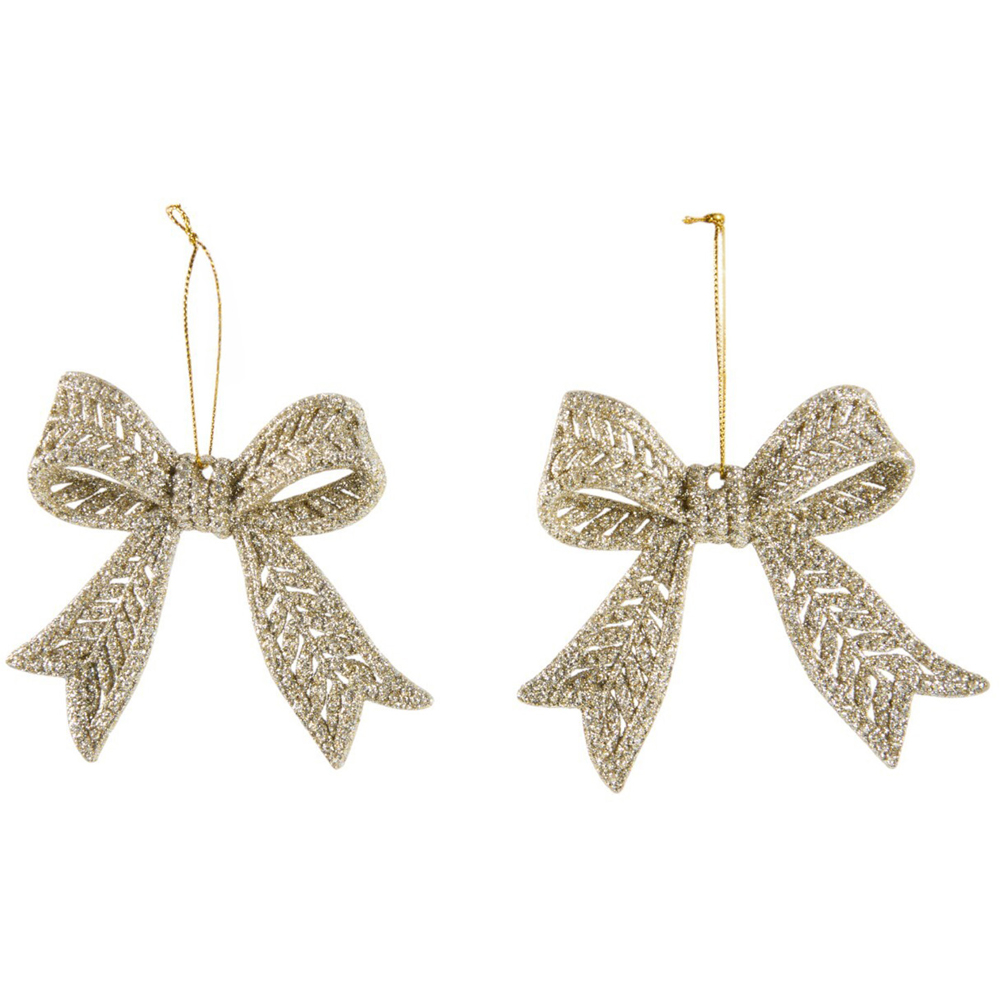 Single Alpine Lodge Glitter Bow Ornament 2 Pack in Assorted styles Image 4