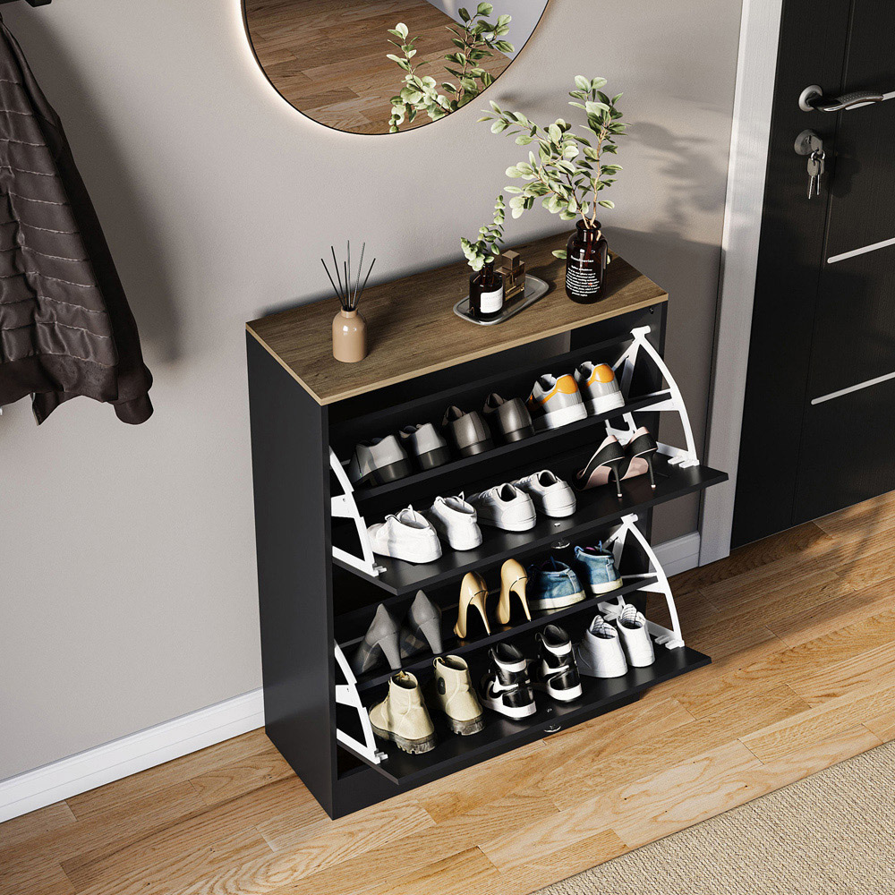 VIDA DESIGNS 2 Drawer Black and Oak Effect Shoe Cabinet Image 4