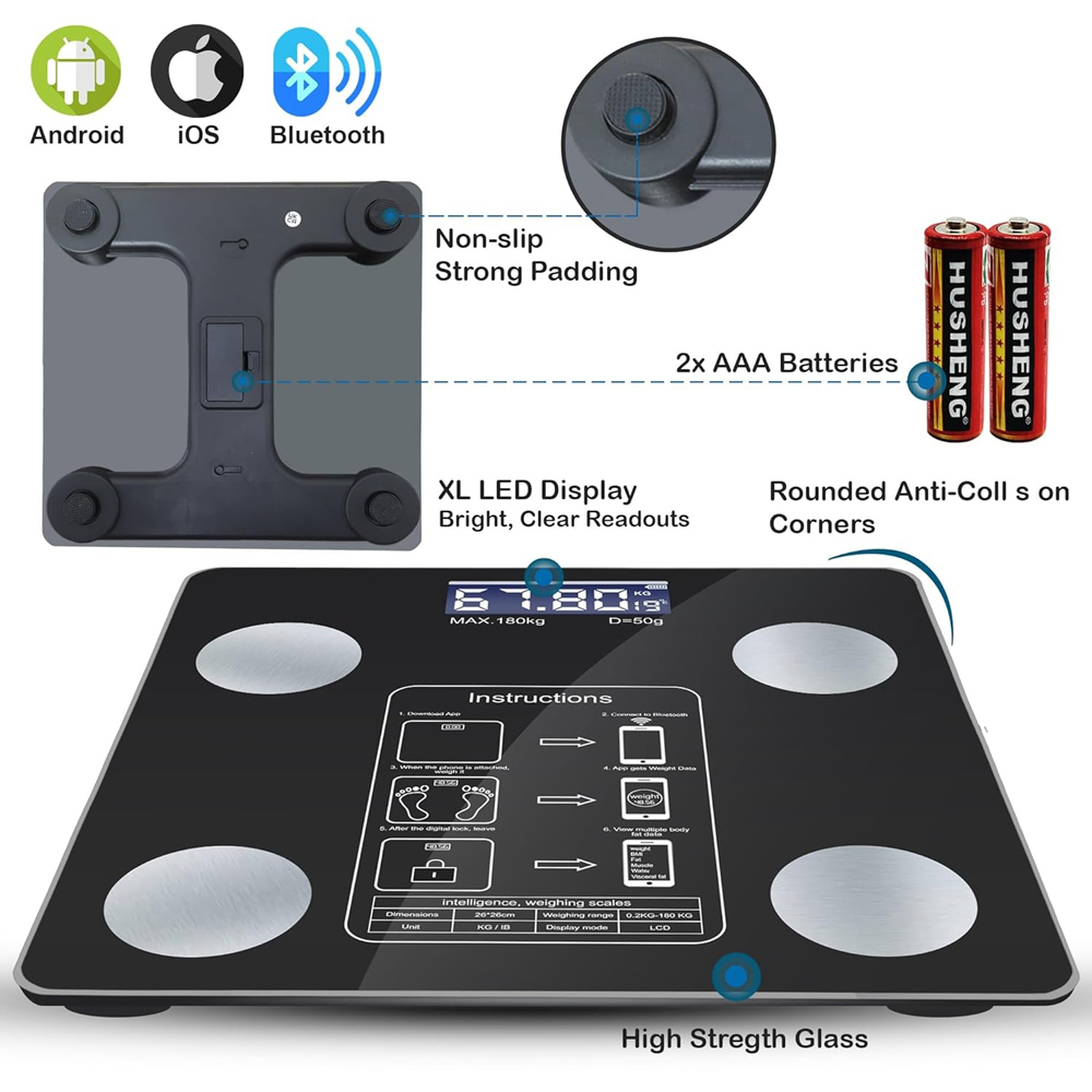 ATEK Bluetooth Smart Digital Blue Body Fat Scale 180kg Image 7