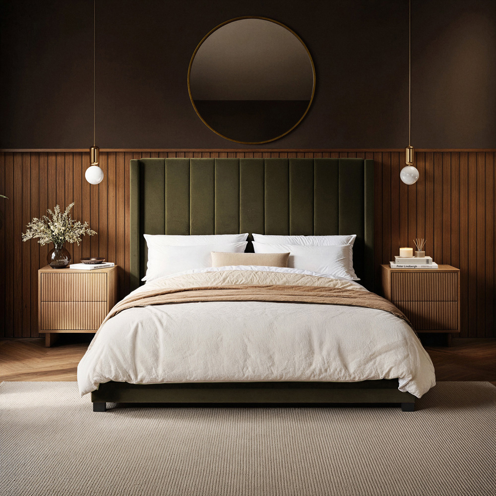Flair Tiggy King Size Khaki Velvet Ottoman Bed with Winged Headboard Image 4