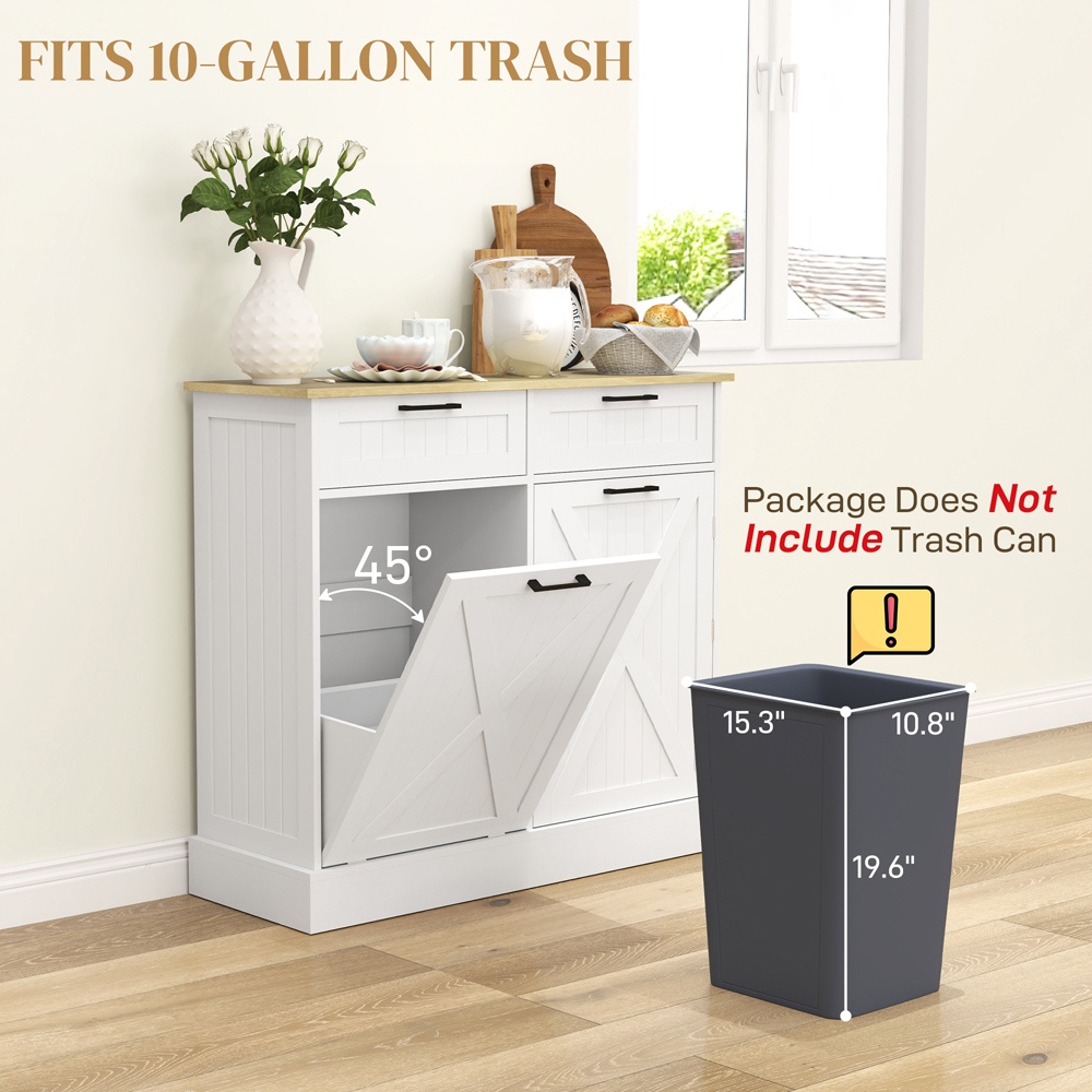 Portland Single Door 2 Drawer White Wood-Effect Sideboard with Tilt Out Trash Bin 38L Image 5