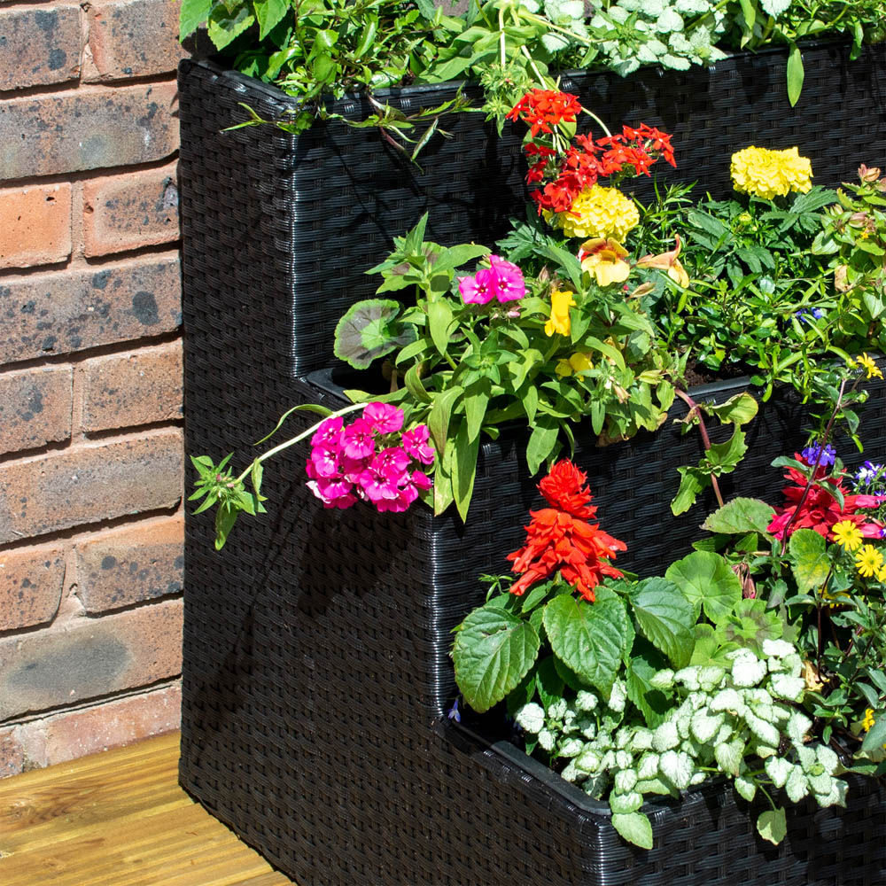 Rowlinson 3 Tier Black Rattan Planter Image 3