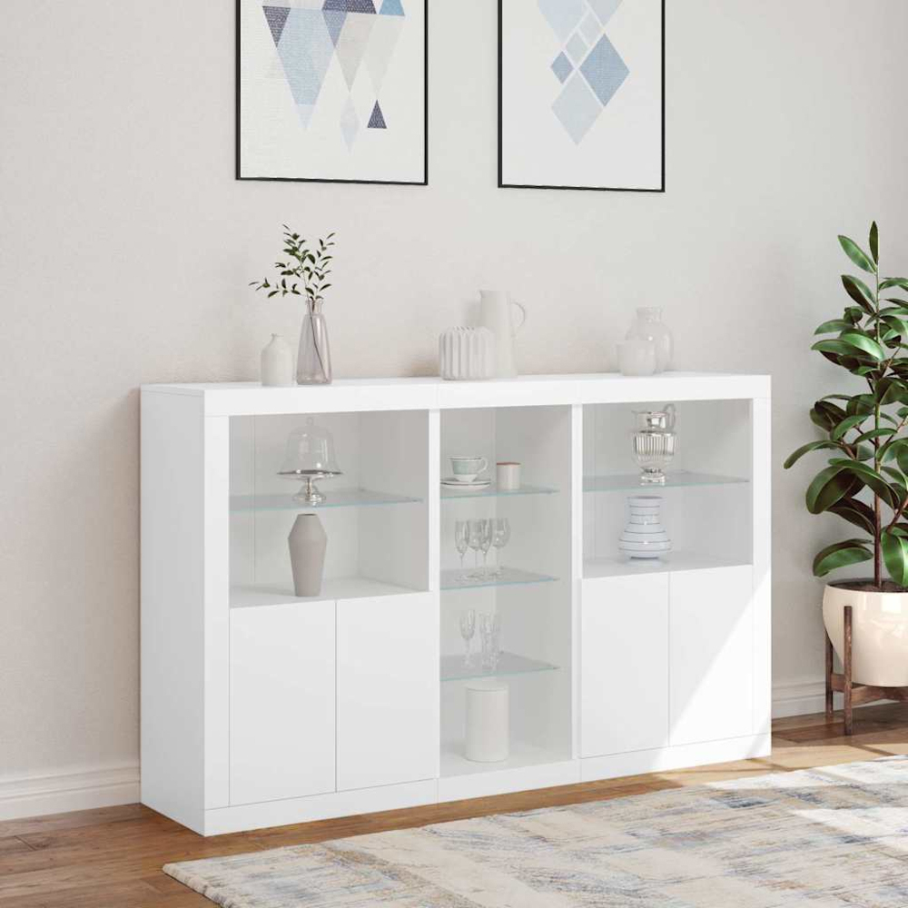 vidaXL 4 Door 8 Shelf White LED Sideboard 3 Piece Image 8
