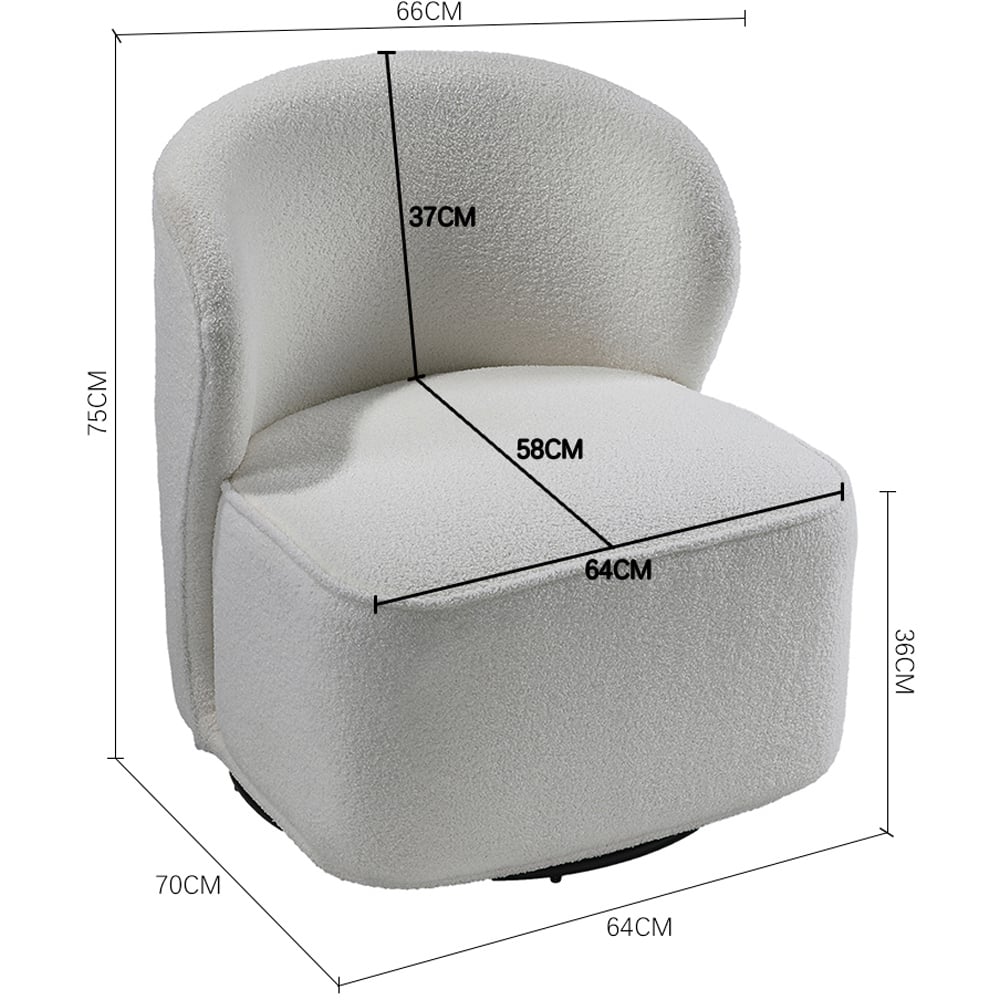 Living and Home White Chic Sherpa Upholstered Swivel Chair Image 8