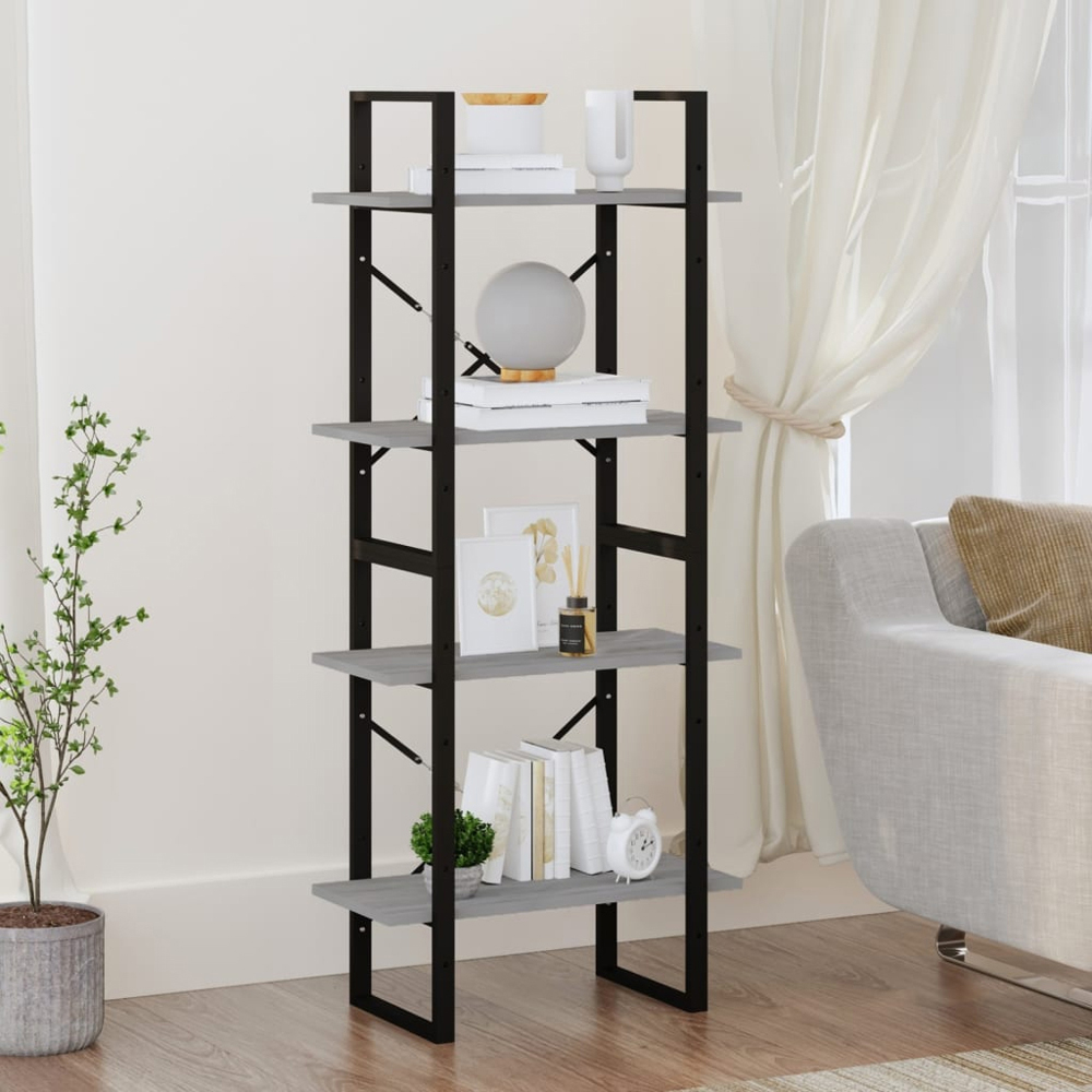 vidaXL 4 Shelf Grey Sonoma Industrial Style Bookcase Image 1