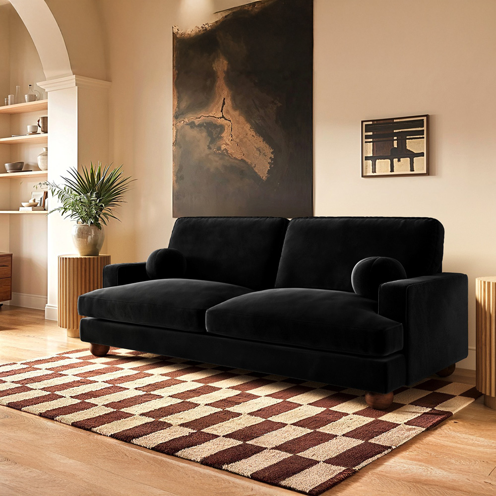 Solace+Co Addison 3 Seater Black Velvet Sofa Image 4