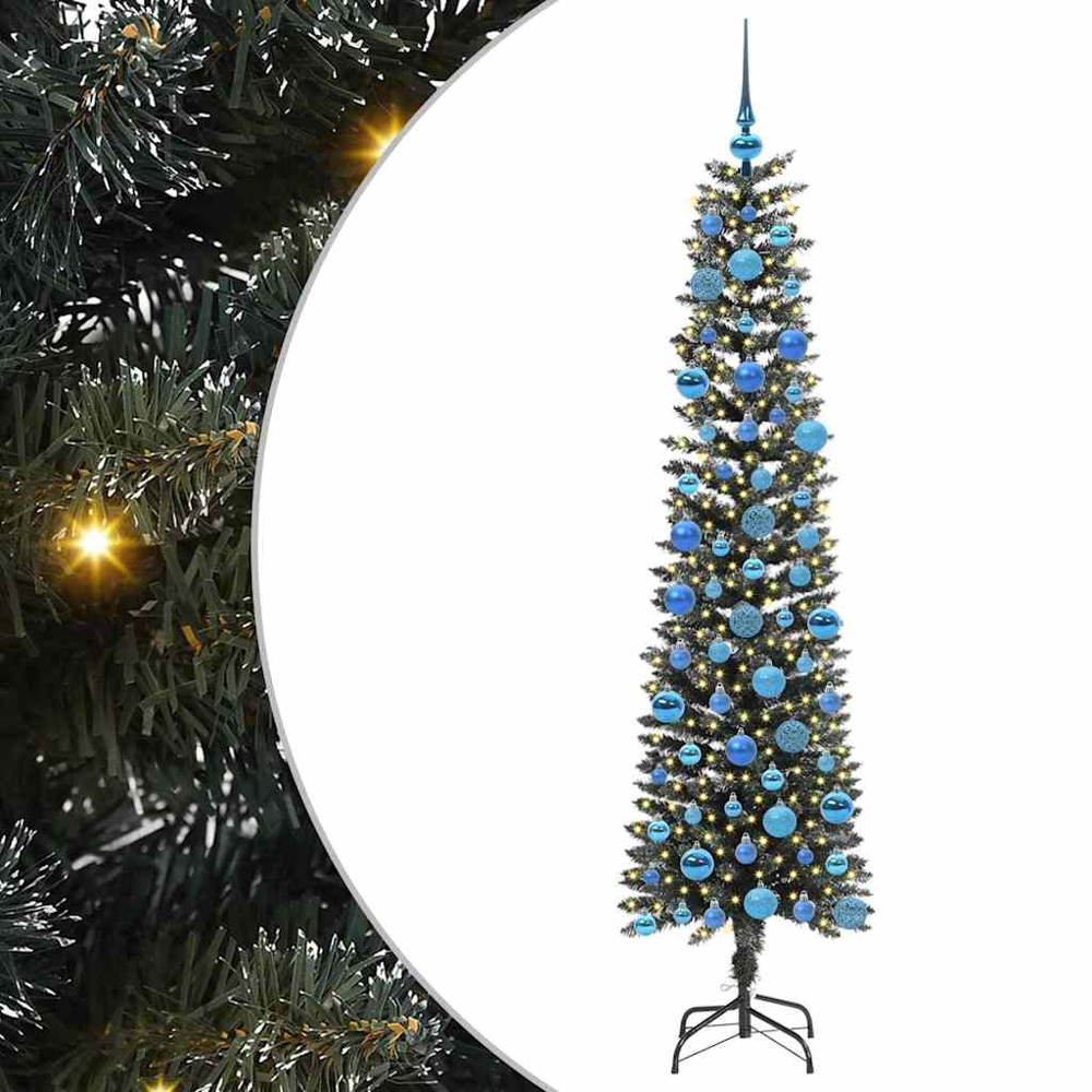 vidaXL Pre-Lit Blue Baubles Green Artificial Christmas Tree 6ft Image 2