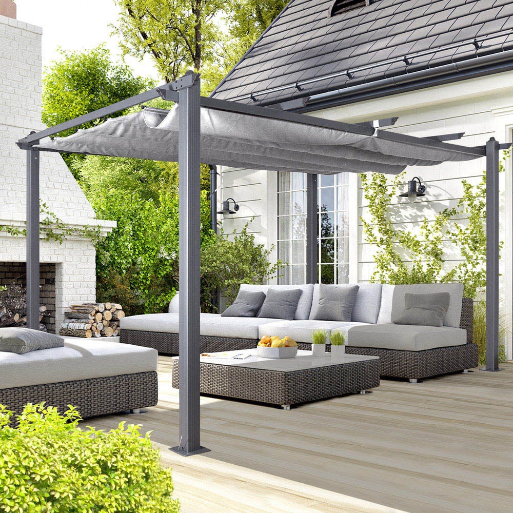 Oseasons Acorn 3 x 4m Grey Aluminium Rectangular Pergola Gazebo Image 1
