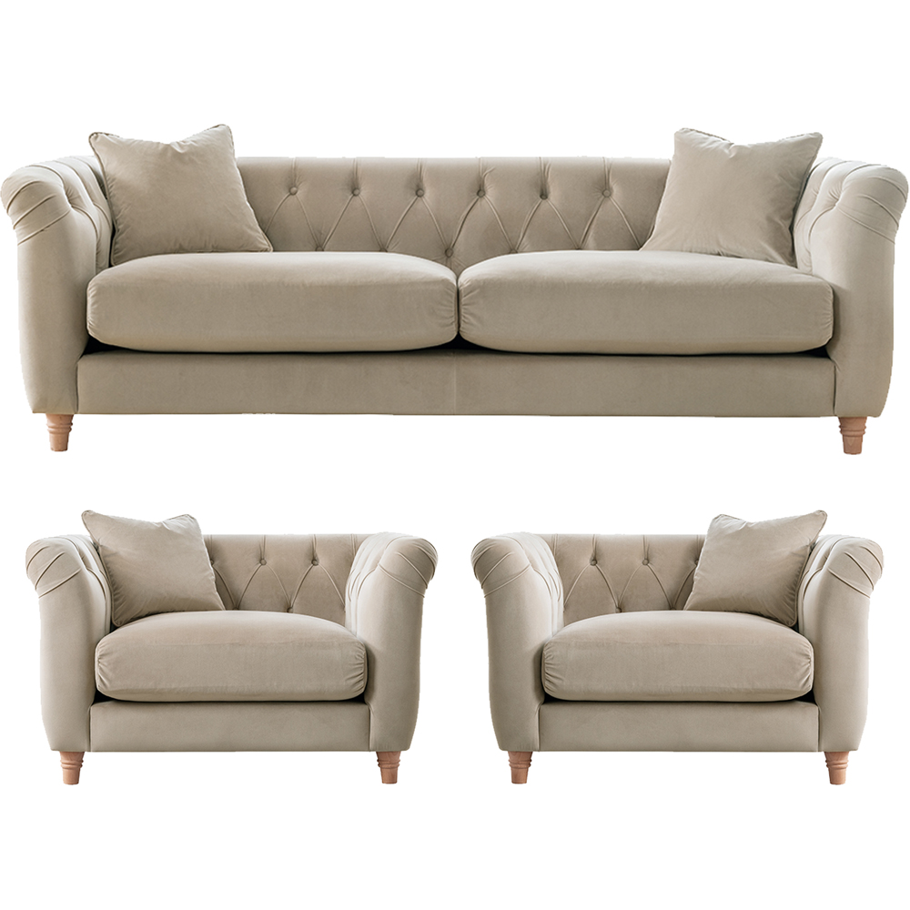 Elsie Chesterfield 5 Seater Putty Plush Velvet Sofa Suite Image 2