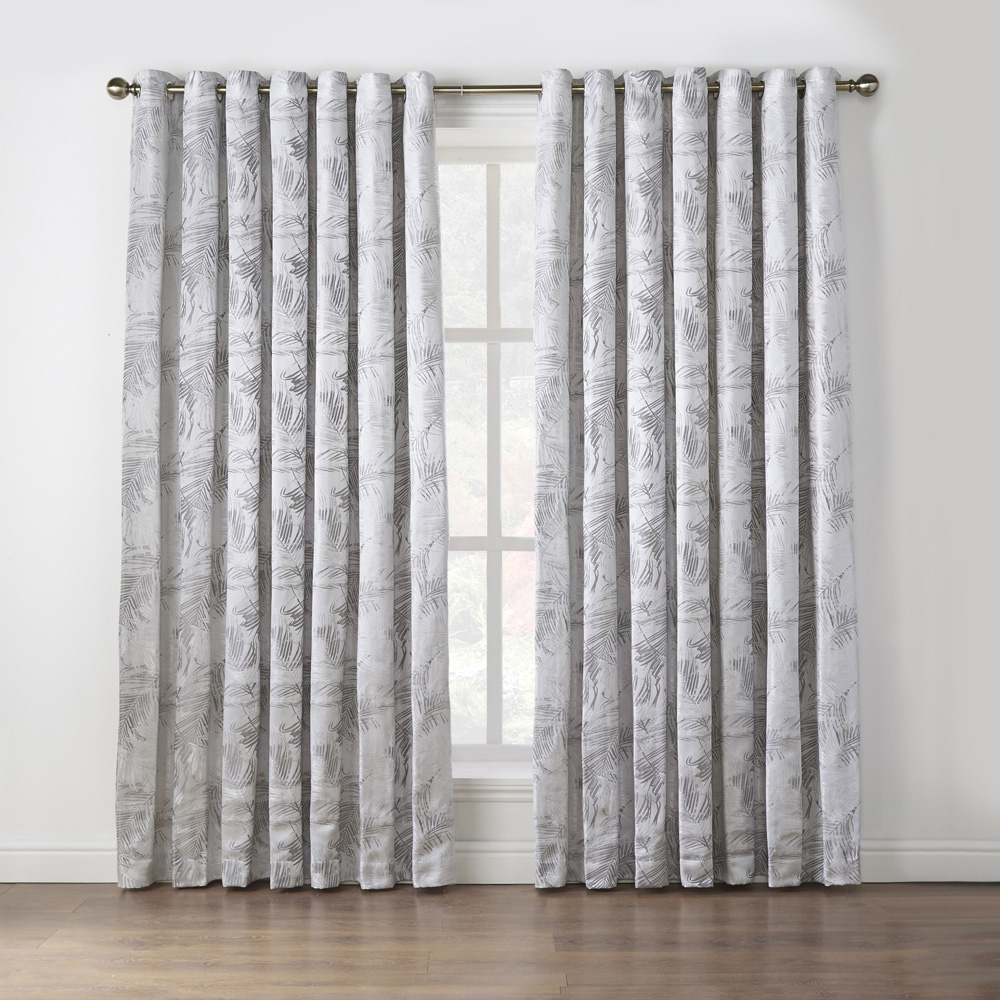 Alan Symonds Dupion Silver Fern Jacquard Ring Top Eyelet Curtains 168 x 137cm Image 6