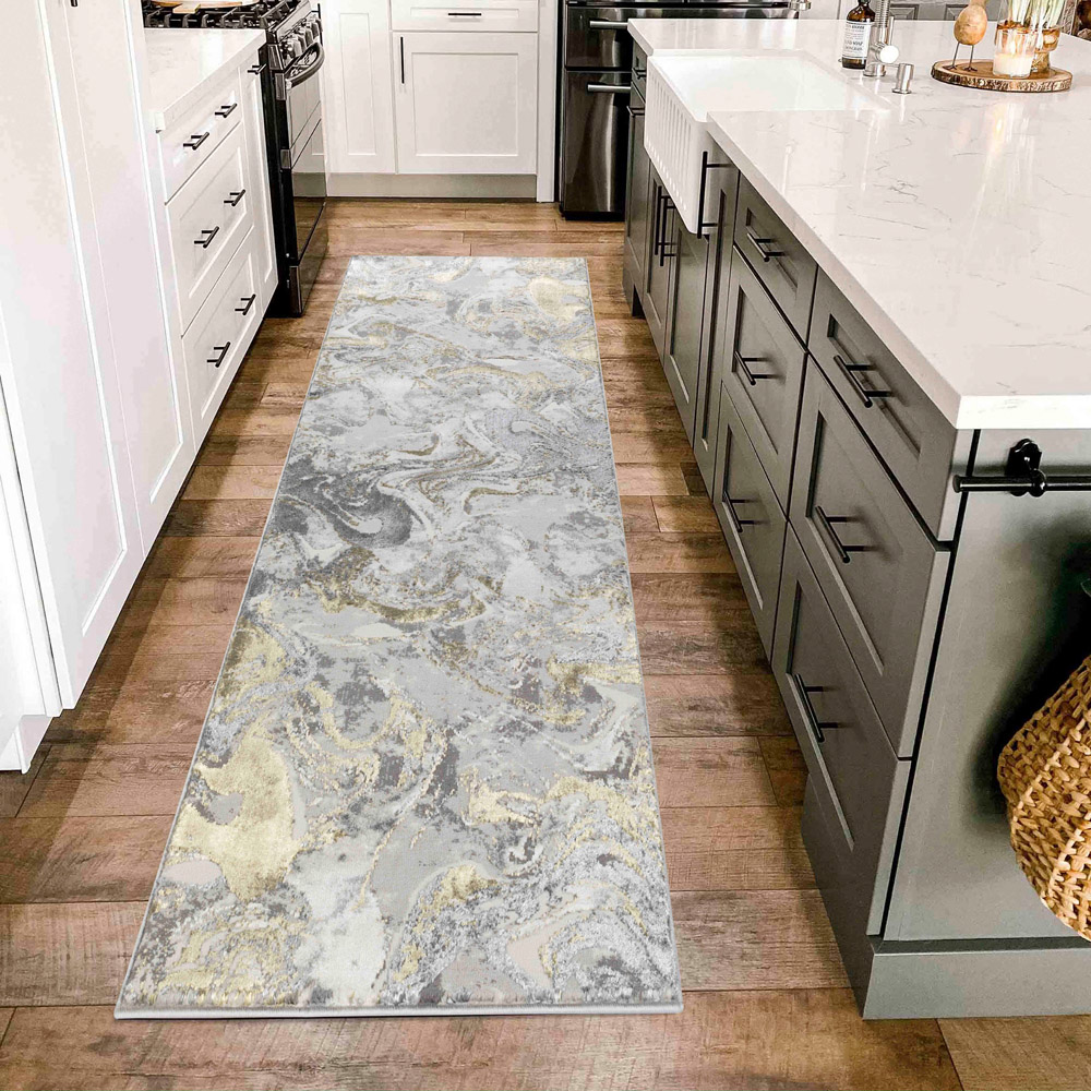 Desire Rugs Solarius Gold Living Room Abstract Area Rug 60 x 220m Image 2