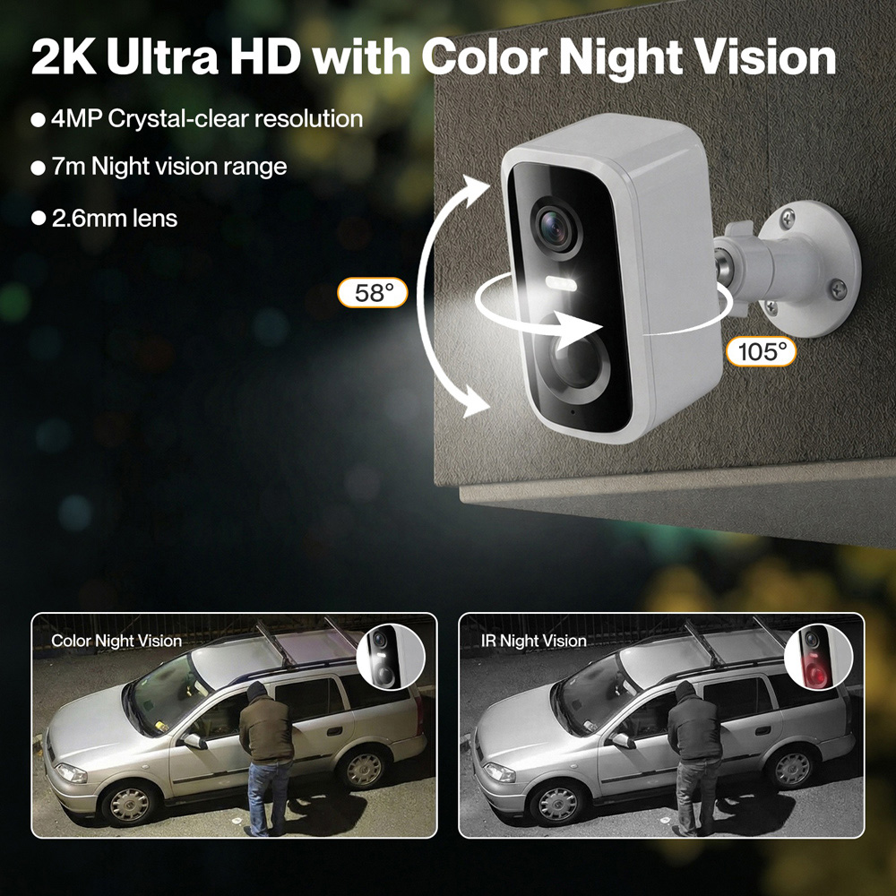 Spector Wireless Wi-Fi 2K Solar Security Camera with AI Detection and PIR Sensor Image 4