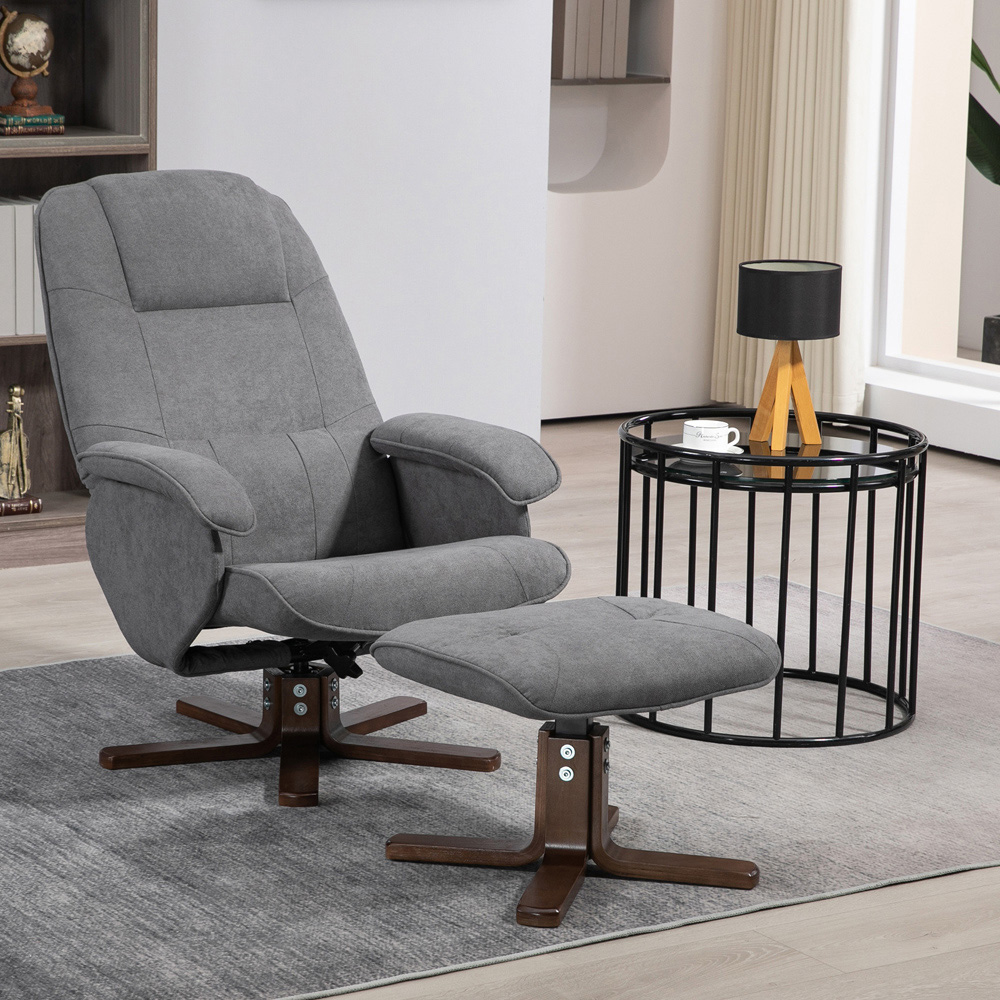 Portland Grey Linen Swivel Manual Recliner Chair with Footstool Image 4