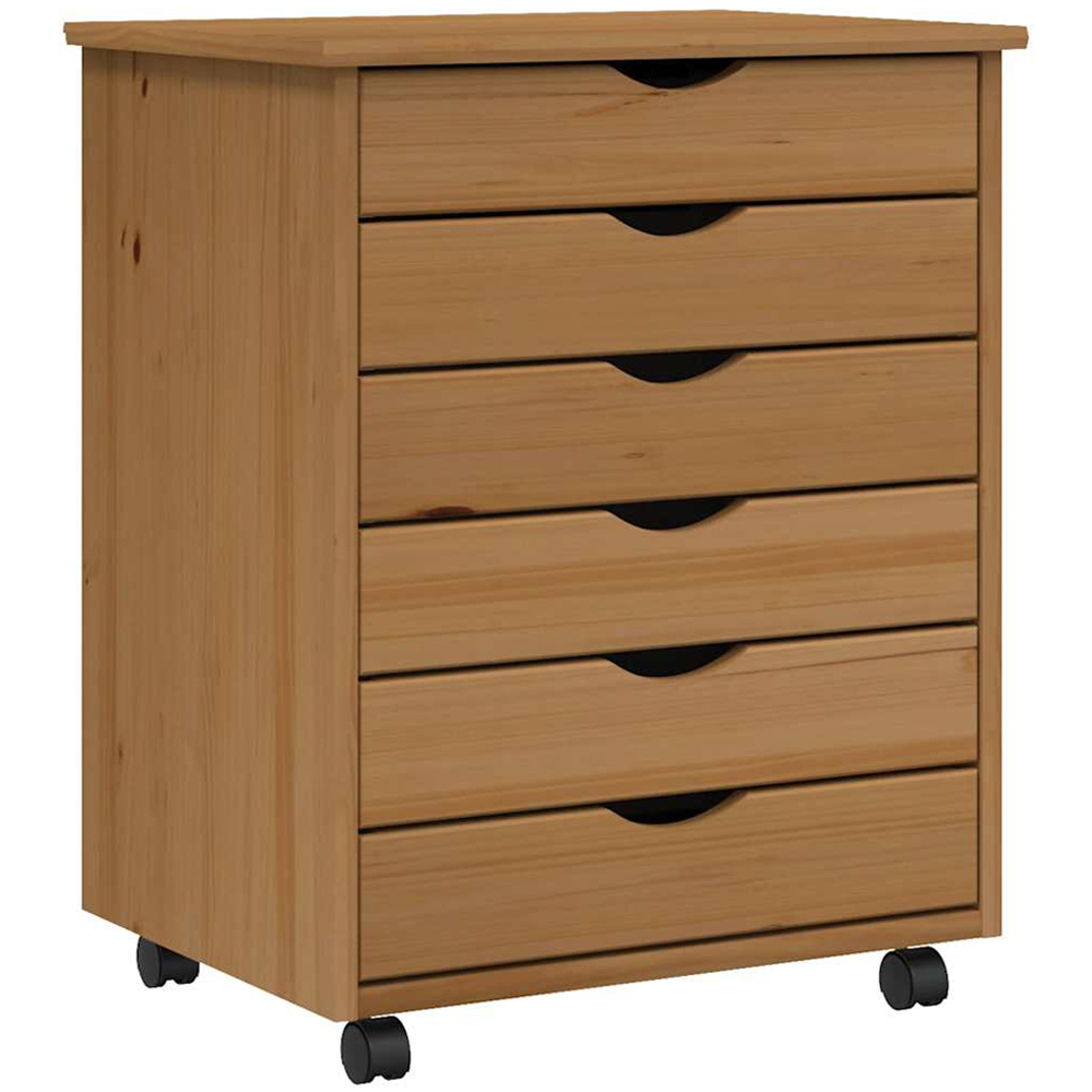 vidaXL Moss 6 Drawer Honey Brown Solid Pine Mobile Chest of Drawers Image 2