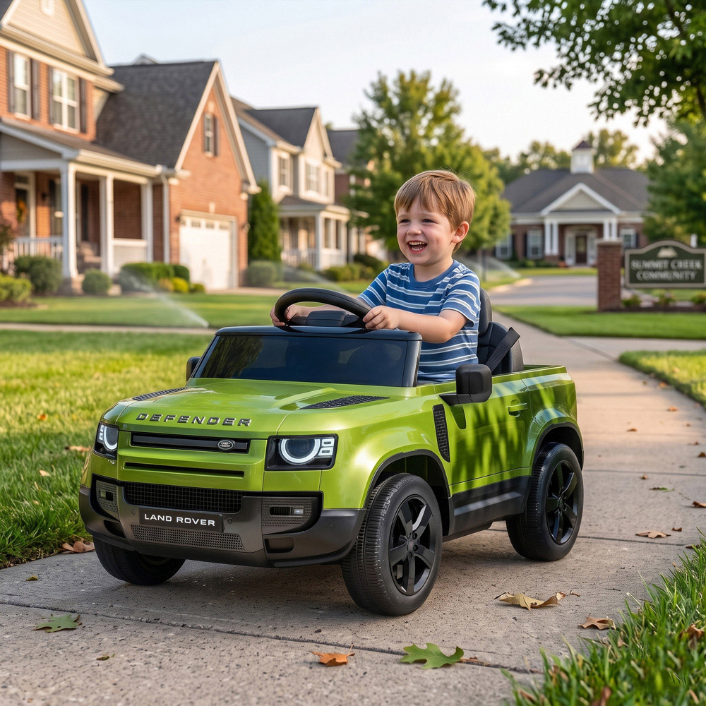 AIYAPLAY Kids Green Licensed Land Rover Defender Ride-On Electric Car with Remote Control 12V Image 2