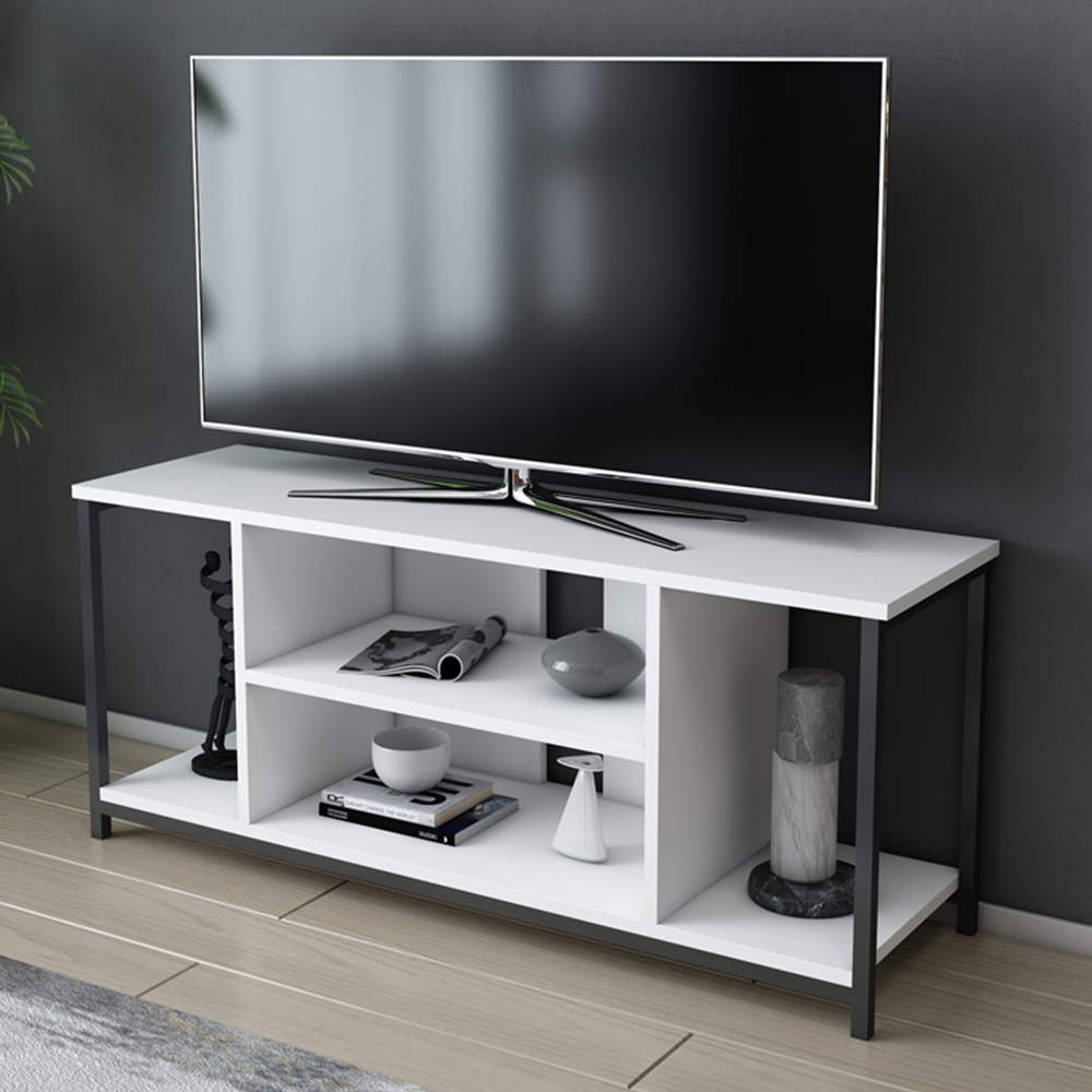 Decorotika Rinaldo 4 Open Shelf Black and White Wide TV Unit Image 1