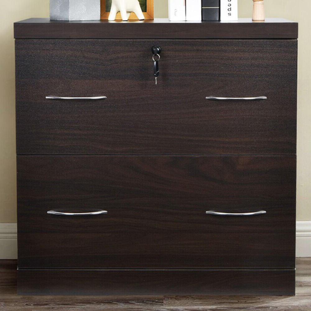Costway 2 Drawer Coffee Lockable File Cabinets with Hanging Bar Image 1