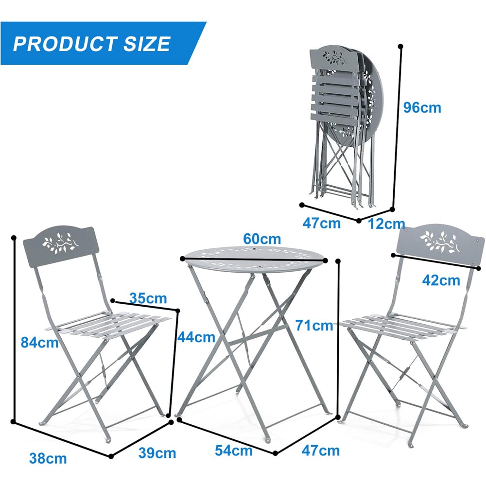 Eurotrade 2 Seater Bistro Set Leaf Grey Image 9