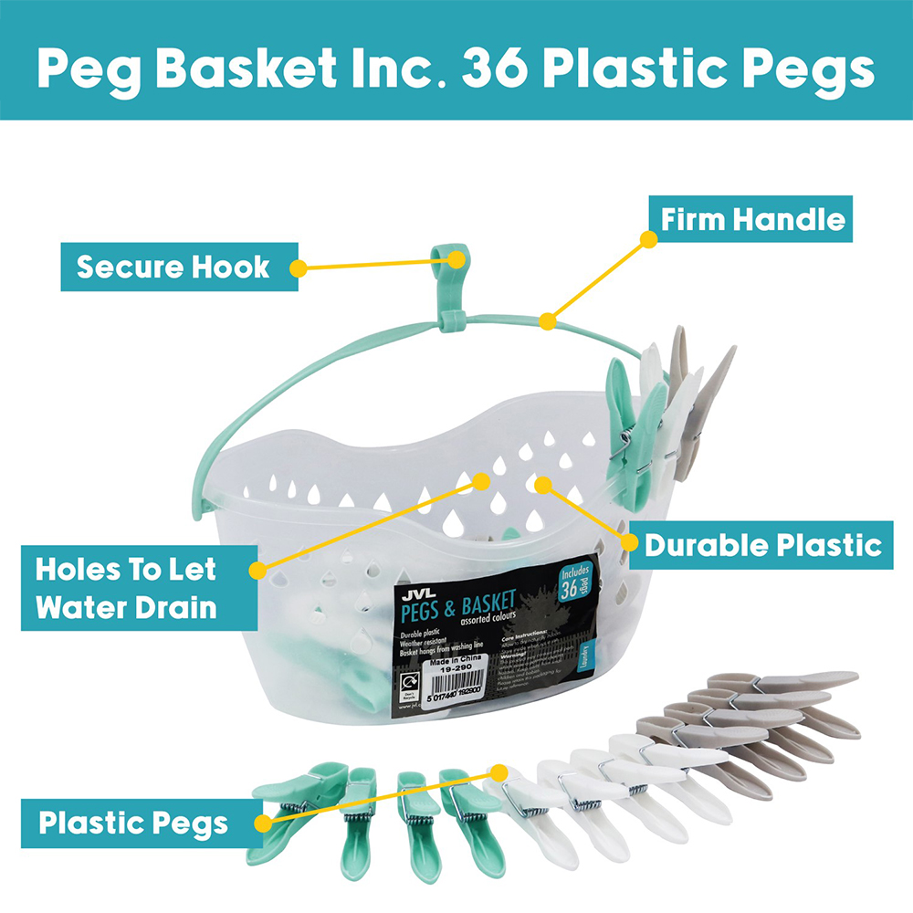 JVL Peg Basket Sock Dryer and Clothes Line Laundry Bundle Image 5