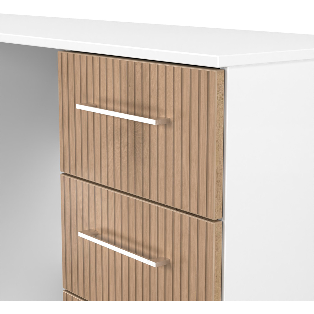 Crowndale Worcester 6 Drawer Slatt Effect and White Kneehole Desk Ready Assembled Image 6