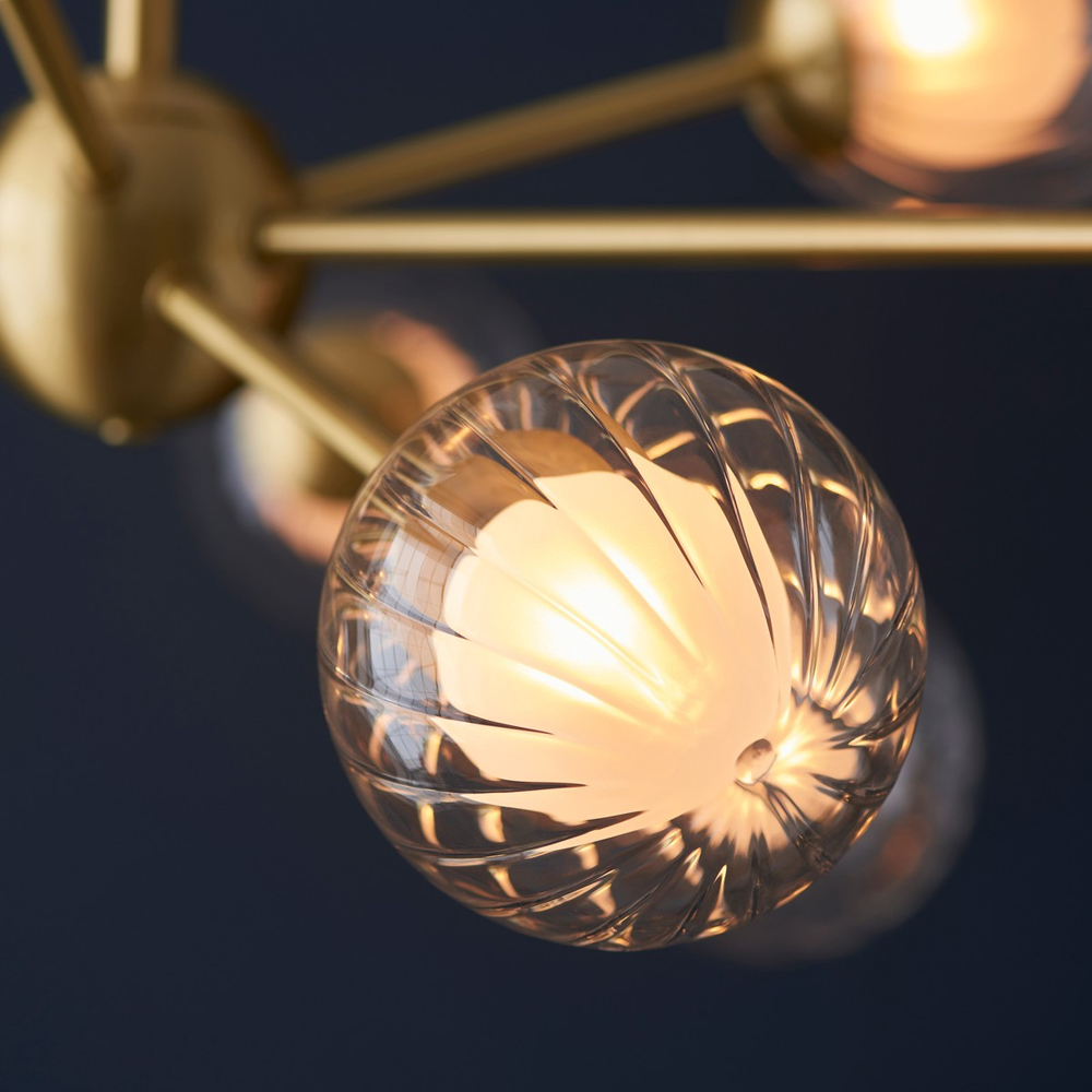 Merano Rome Satin Brass Glass Multi Arm Pendant Ceiling Lamp Image 6