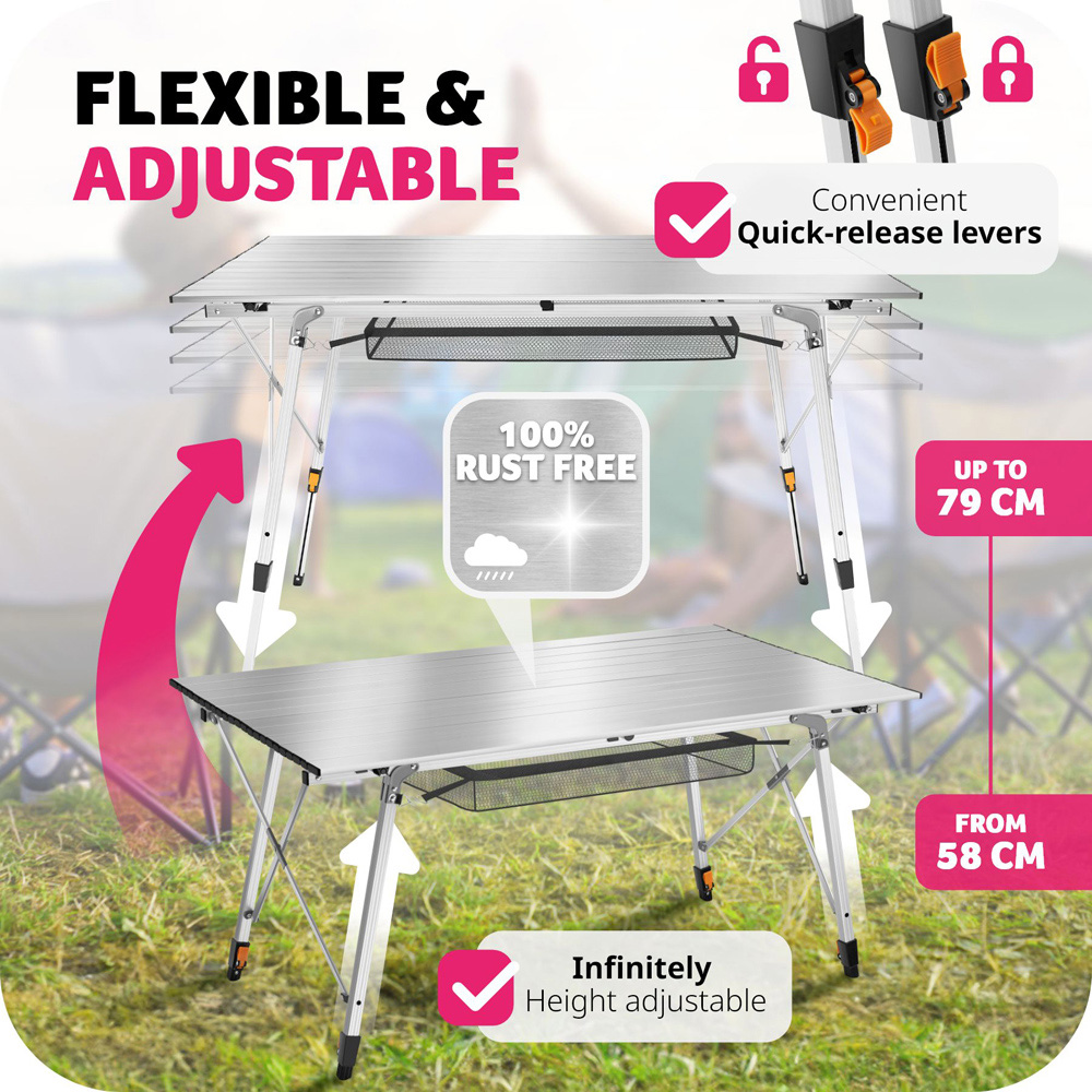 tectake Silver Adjustable and Foldable Camping Table Bastian Image 8