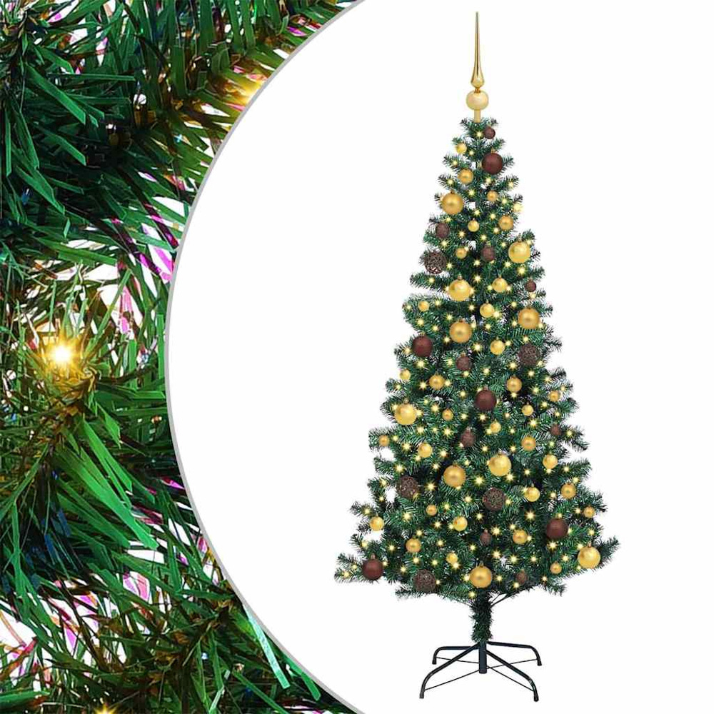 vidaXL Pre-Lit Gold and Bronze Baubles Green Artificial Christmas Tree 6ft Image 2