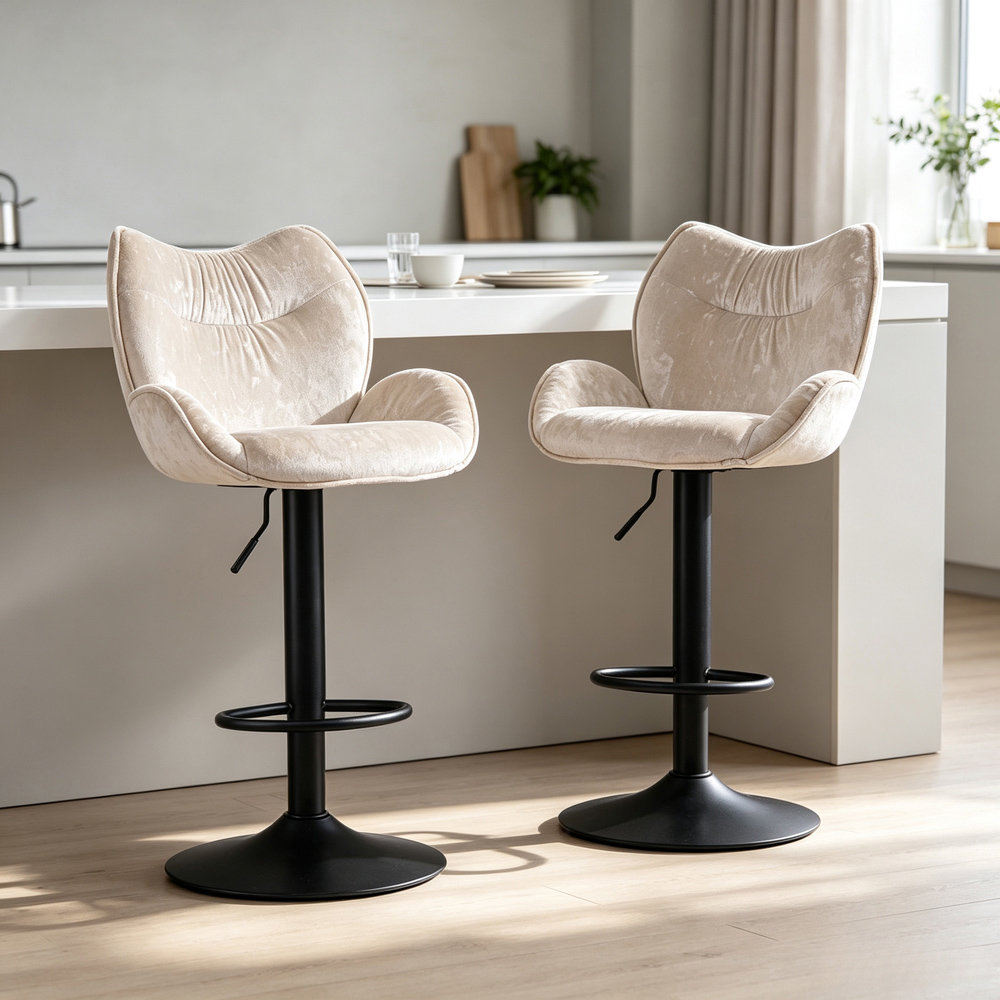 Living and Home Set of 2 Beige Adjustable Bar Stool with Armrest and Footrest Image 8